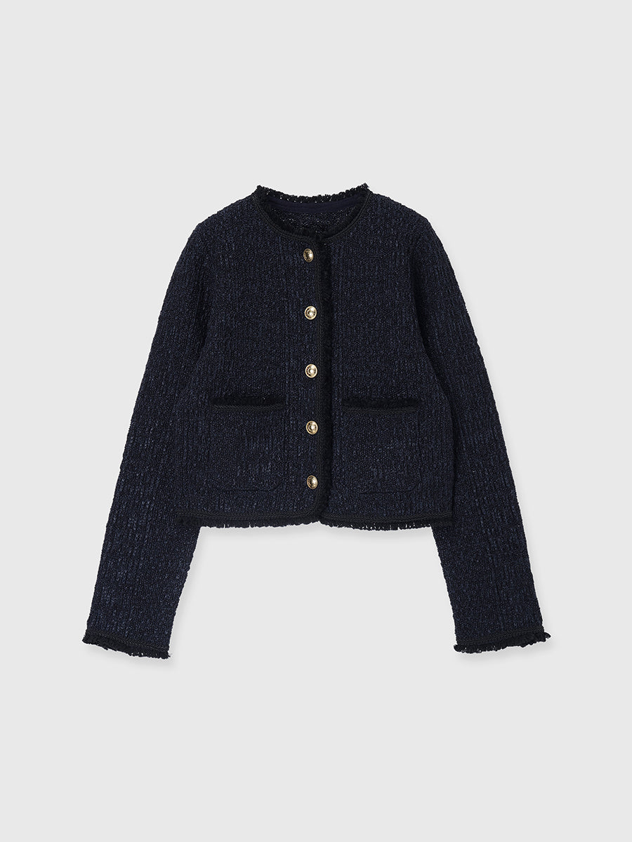 クラシカルノーカラーニットジャケット