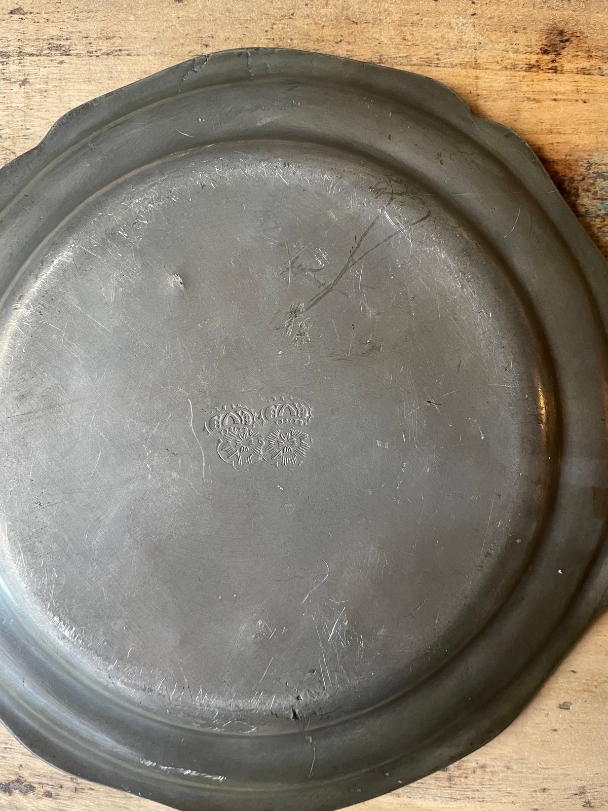 ピューター 花リムプレート 17.5cm フランスアンティーク ⑫