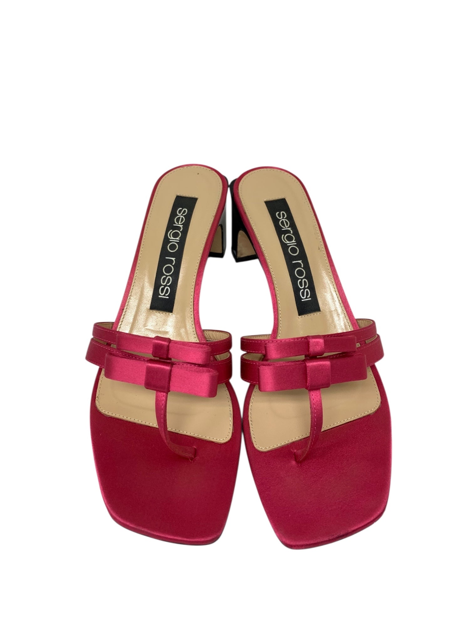 セルジオロッシ 1060 ミュール 38 ピンク サンダル リボン サテン地
